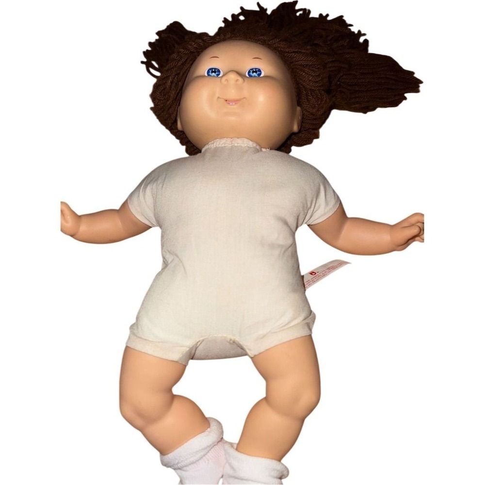 Vintage Cabbage Patch Kids baby Doll Brown Hair Blue Eyes 1996 16" tongue out